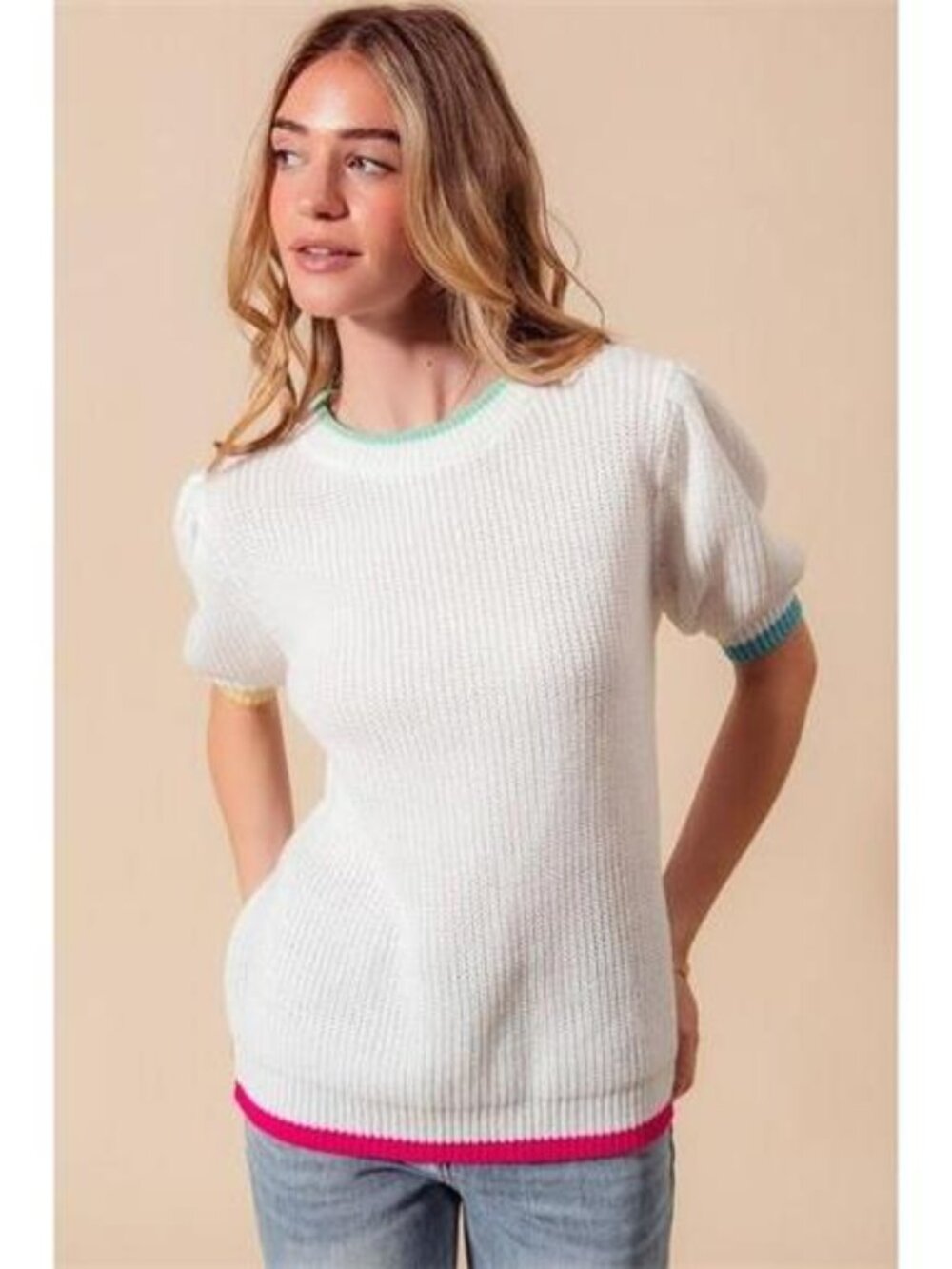SO ME Casual Sweater Top With Colorful Bands